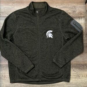Men's Dark green, forest green, Full-Zip Jacket sweater. SZ.L Collegiate. MSU.